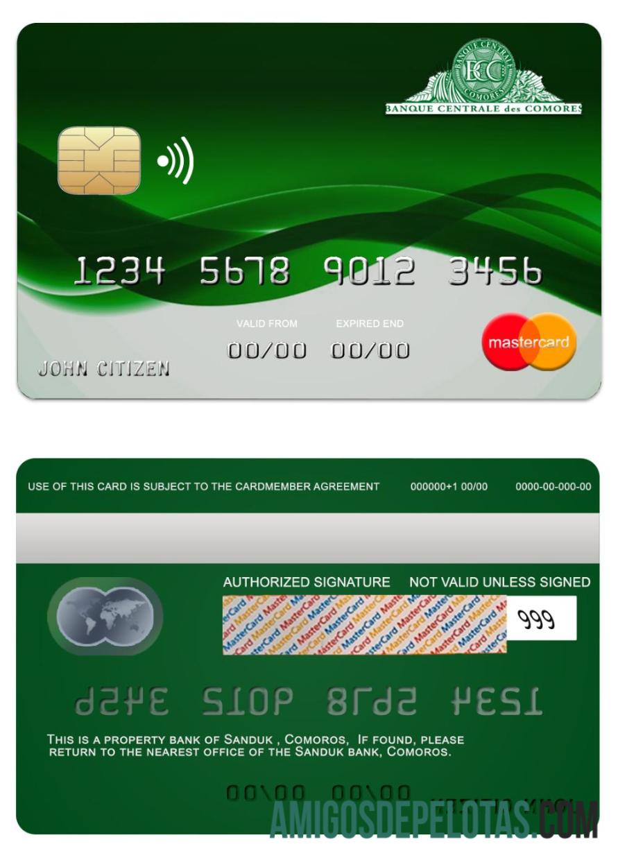 Comores Sanduk Bank Mastercard amostra